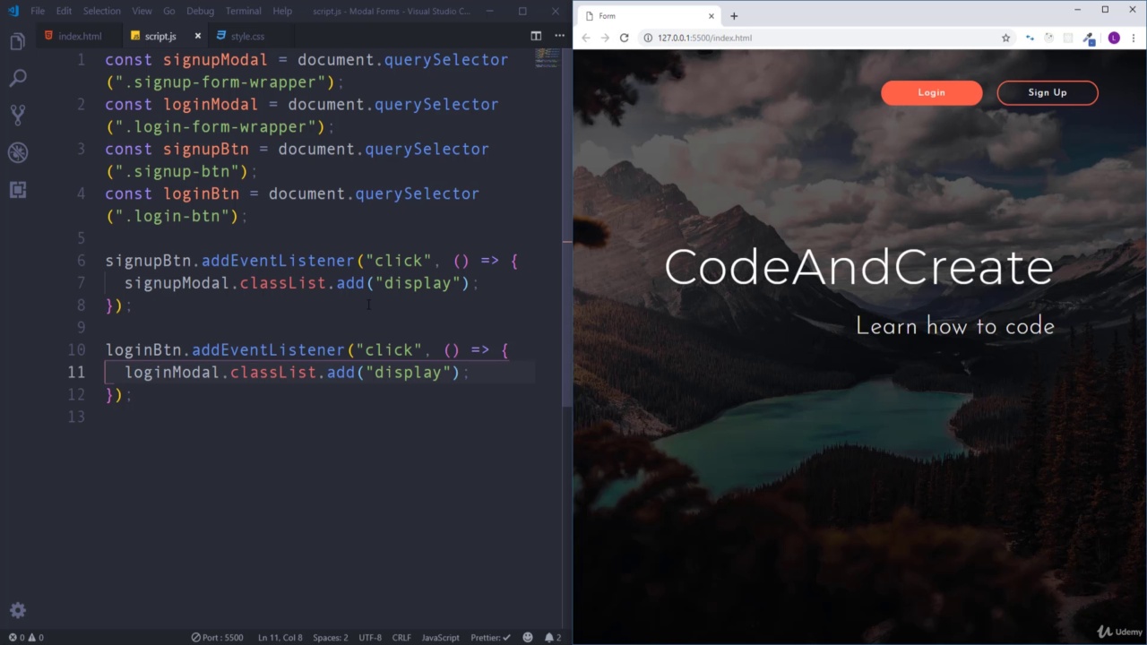 HTML, CSS, JavaScript – Landing Page with Modal Forms