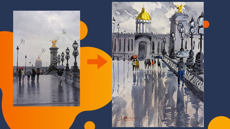 Beginners Watercolor- Paint Rainy Cityscape