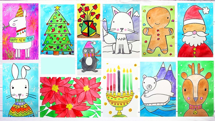 Art Classes for Beginners: Draw & Paint 12 Holiday Projects