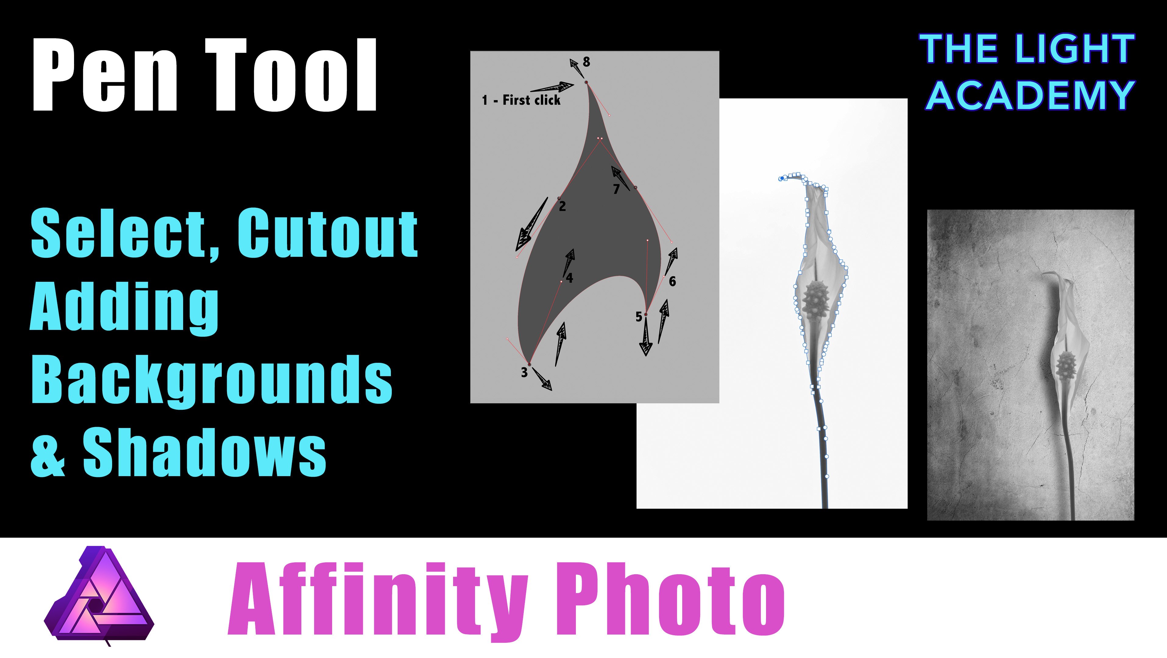 Affinity Photo – Pen Tool, Cutout, Selection, Adding a Background & Shadow
