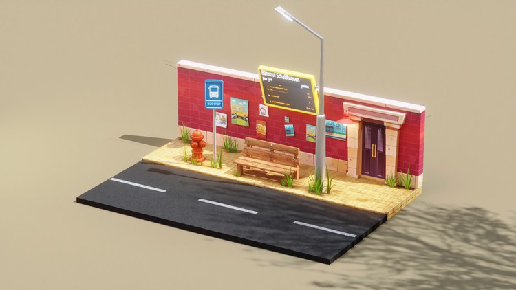 Create 3D Bus Stop Environment in Blender 4.0