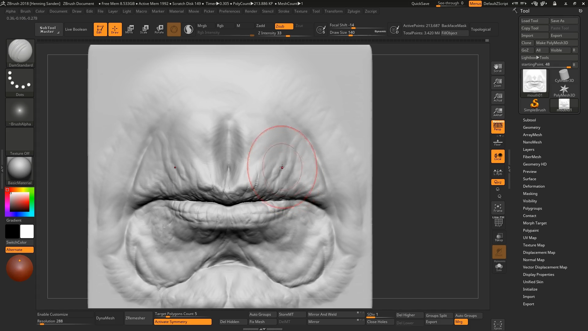 Sculpting the Facial Features in Zbrush