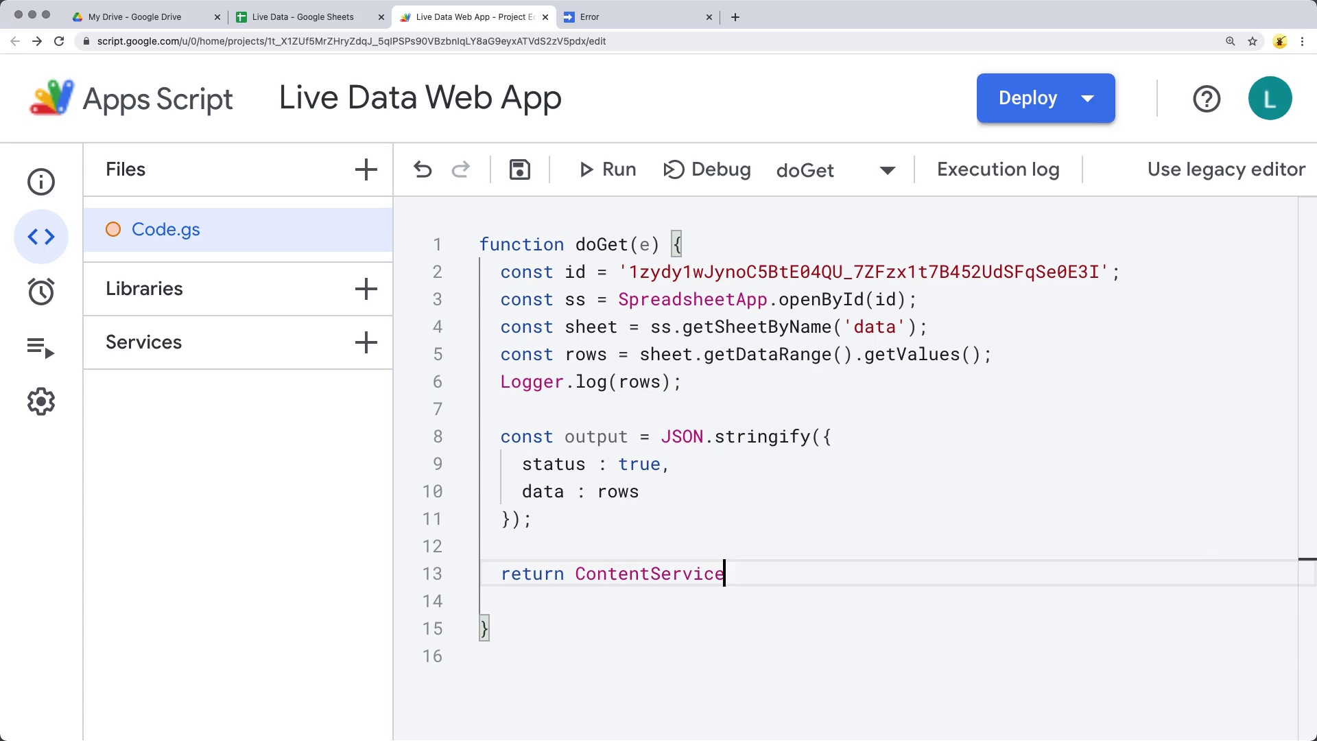 Learn to use Data in a Google Sheet to output as JSON with AJAX